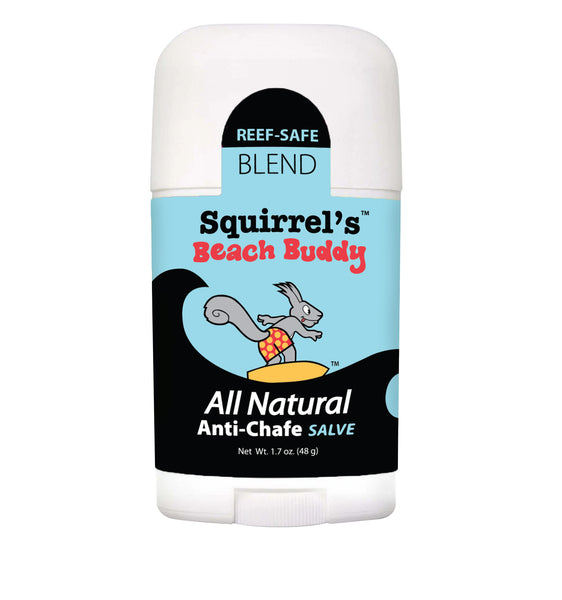 Squirrel’s Beach Buddy Stick 1.7oz – all-natural, reef-safe anti-chafe and anti-rash salve with peppermint oil, tea tree oil, and zinc oxide for beachgoers